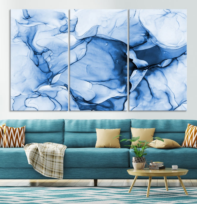 Blue Abstract Marble Large Wall Decor Modern Canvas Print