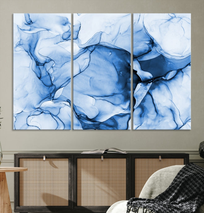 Blue Abstract Marble Large Wall Decor Modern Canvas Print