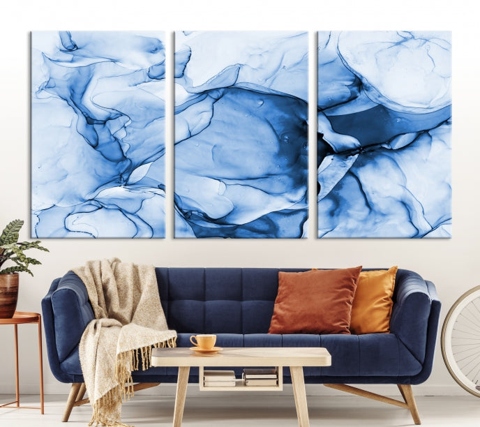 Blue Abstract Marble Large Wall Decor Modern Canvas Print