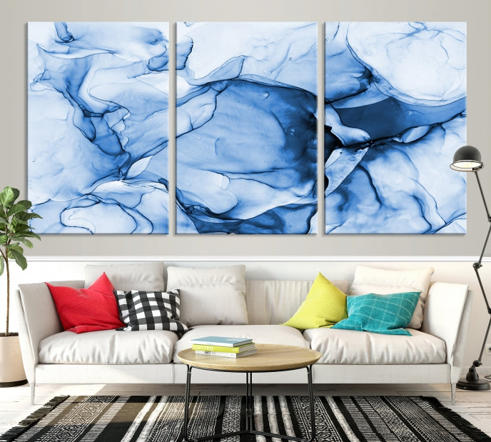 Blue Abstract Marble Large Wall Decor Modern Canvas Print