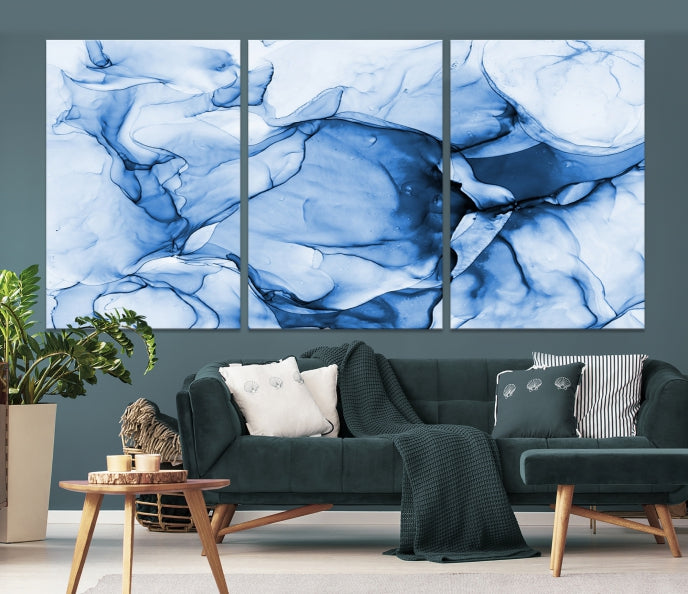 Blue Abstract Marble Large Wall Decor Modern Canvas Print