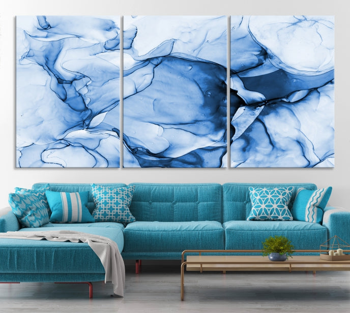 Blue Abstract Marble Large Wall Decor Modern Canvas Print