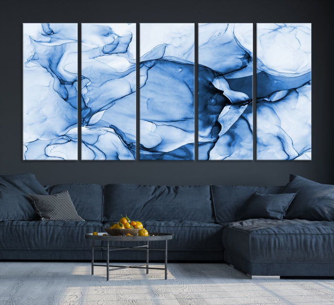 Blue Abstract Marble Large Wall Decor Modern Canvas Print