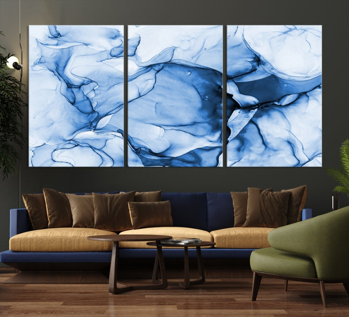 Blue Abstract Marble Large Wall Decor Modern Canvas Print