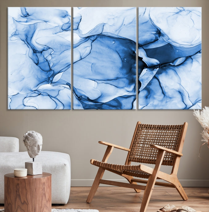 Blue Abstract Marble Large Wall Decor Modern Canvas Print