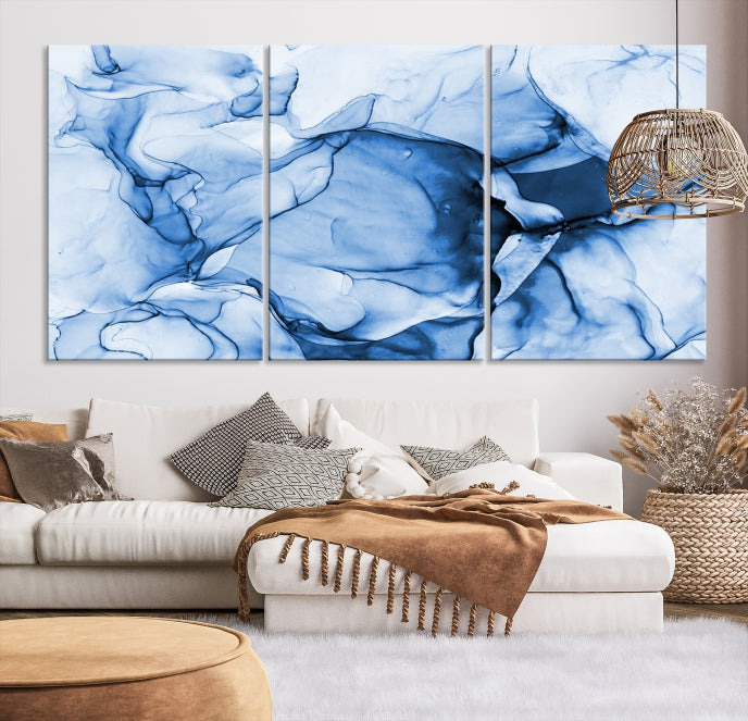 Blue Abstract Marble Large Wall Decor Modern Canvas Print