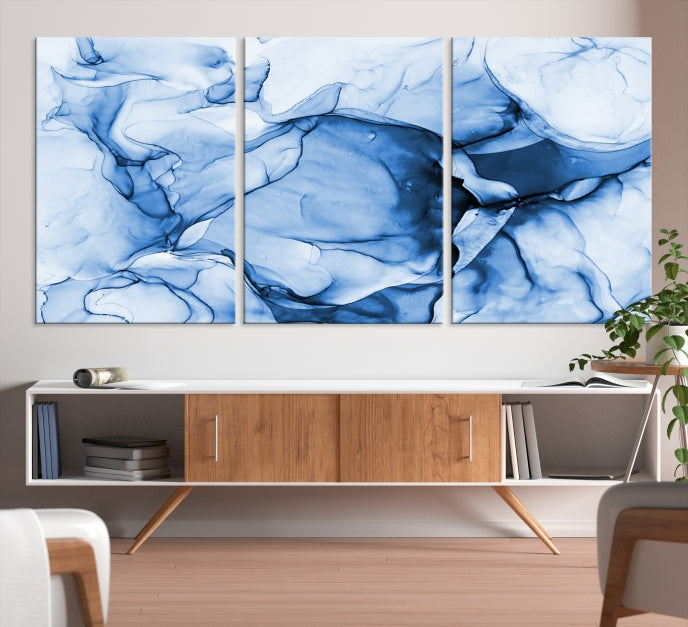 Blue Abstract Marble Large Wall Decor Modern Canvas Print