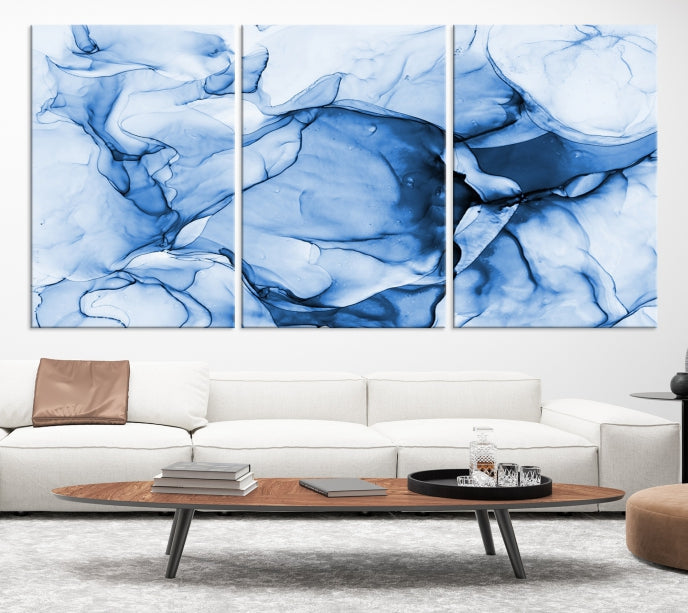 Blue Abstract Marble Large Wall Decor Modern Canvas Print