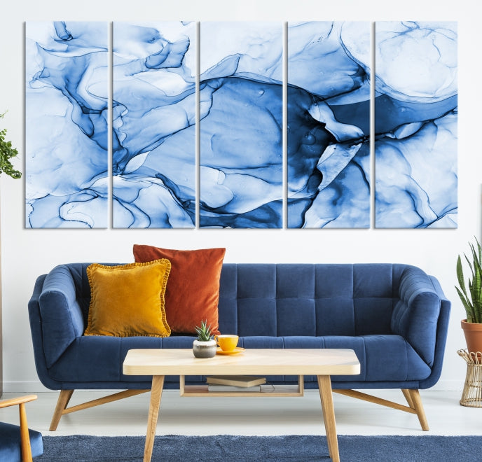 Blue Abstract Marble Large Wall Decor Modern Canvas Print