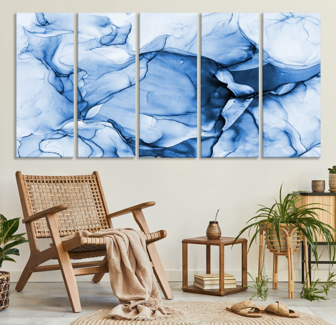 Blue Abstract Marble Large Wall Decor Modern Canvas Print