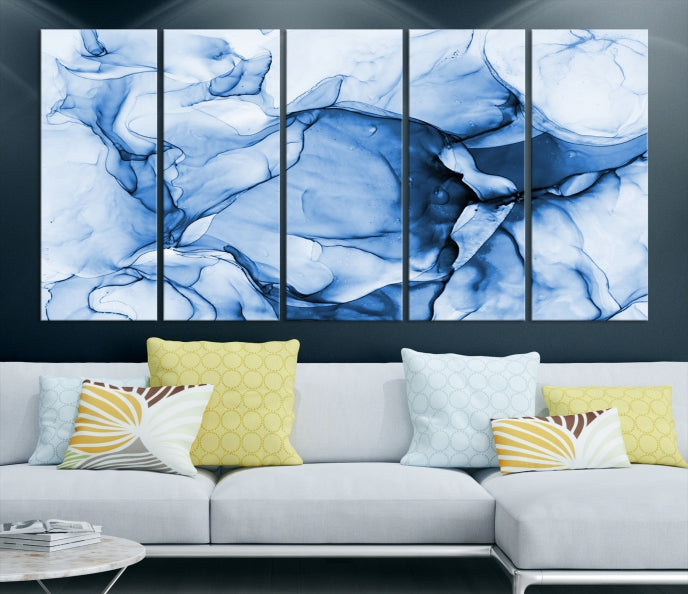 Blue Abstract Marble Large Wall Decor Modern Canvas Print