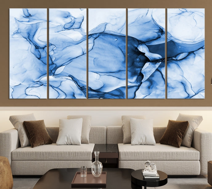 Blue Abstract Marble Large Wall Decor Modern Canvas Print