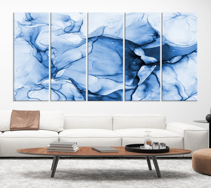 Blue Abstract Marble Large Wall Decor Modern Canvas Print