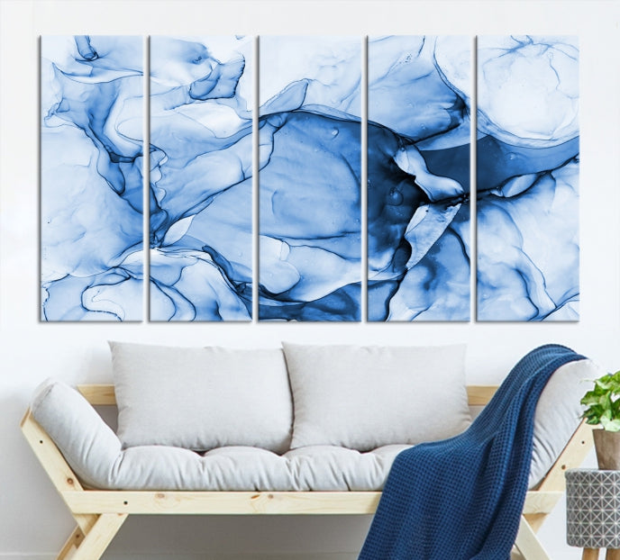 Blue Abstract Marble Large Wall Decor Modern Canvas Print