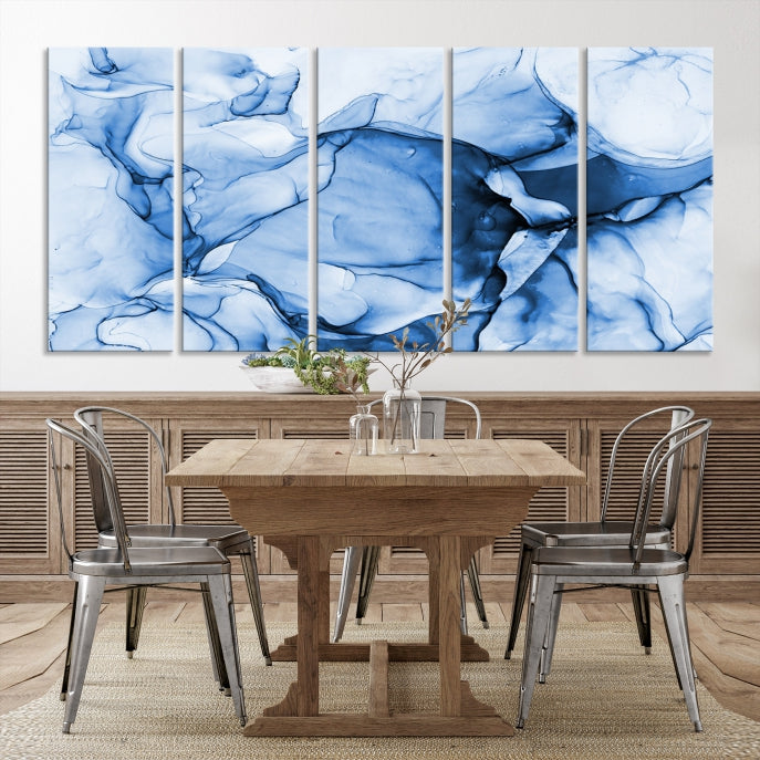 Blue Abstract Marble Large Wall Decor Modern Canvas Print