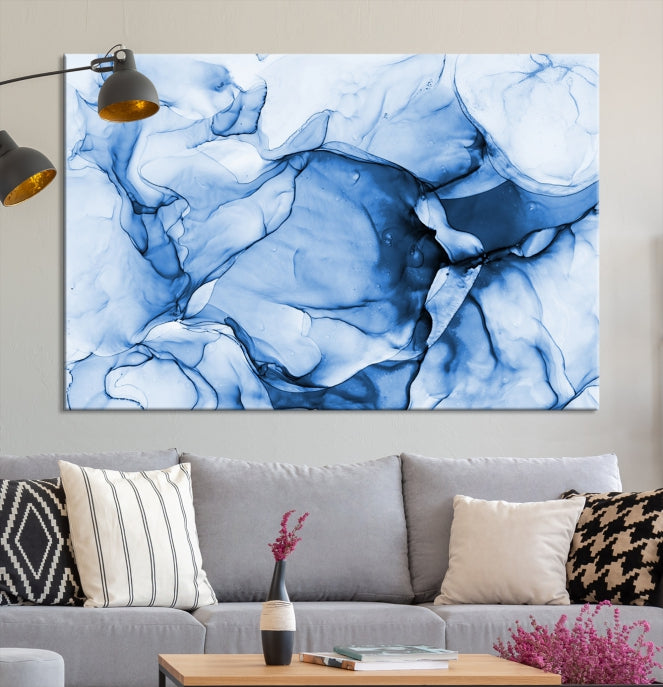 Blue Abstract Marble Large Wall Decor Modern Canvas Print