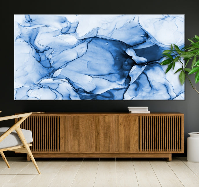 Blue Abstract Marble Large Wall Decor Modern Canvas Print