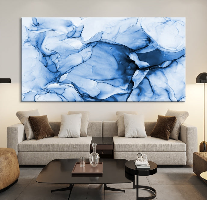 Blue Abstract Marble Large Wall Decor Modern Canvas Print