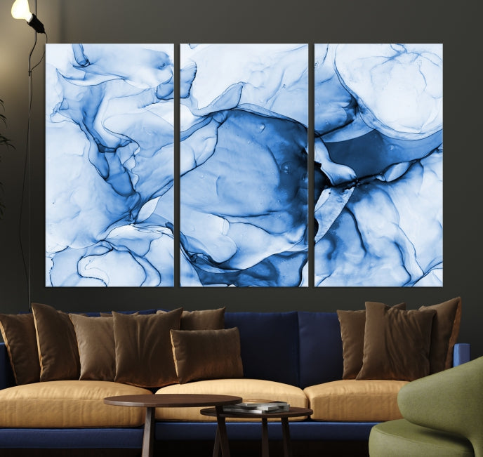 Blue Abstract Marble Large Wall Decor Modern Canvas Print