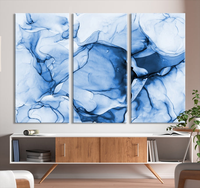 Blue Abstract Marble Large Wall Decor Modern Canvas Print