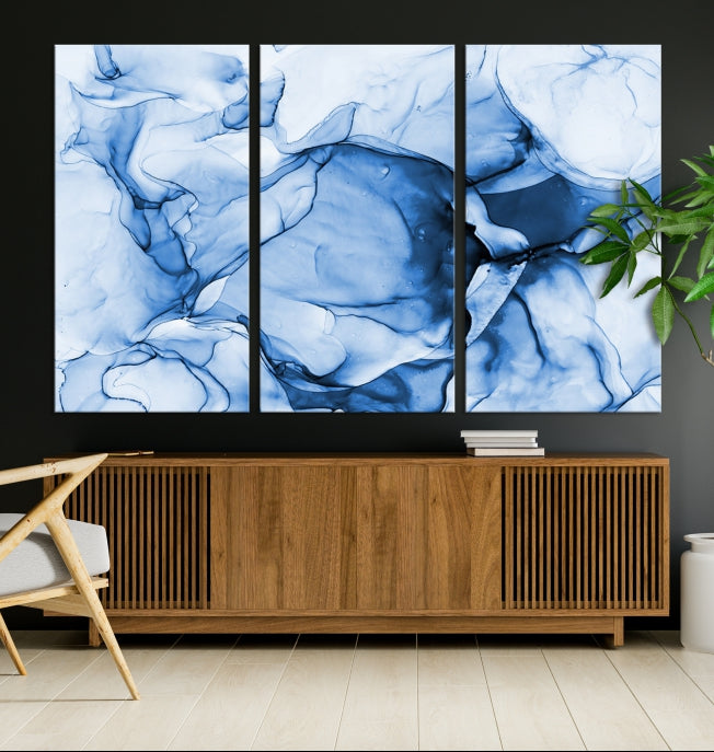 Blue Abstract Marble Large Wall Decor Modern Canvas Print