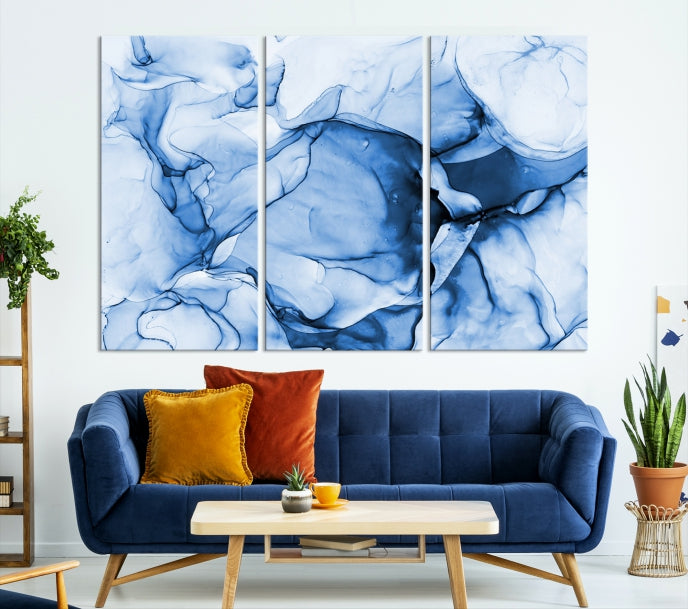 Blue Abstract Marble Large Wall Decor Modern Canvas Print