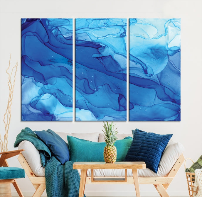 Blue Abstract Marble Wall Decor Extra Large Wall Art Print