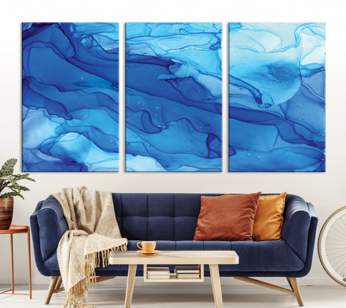 Blue Abstract Marble Wall Decor Extra Large Wall Art Print