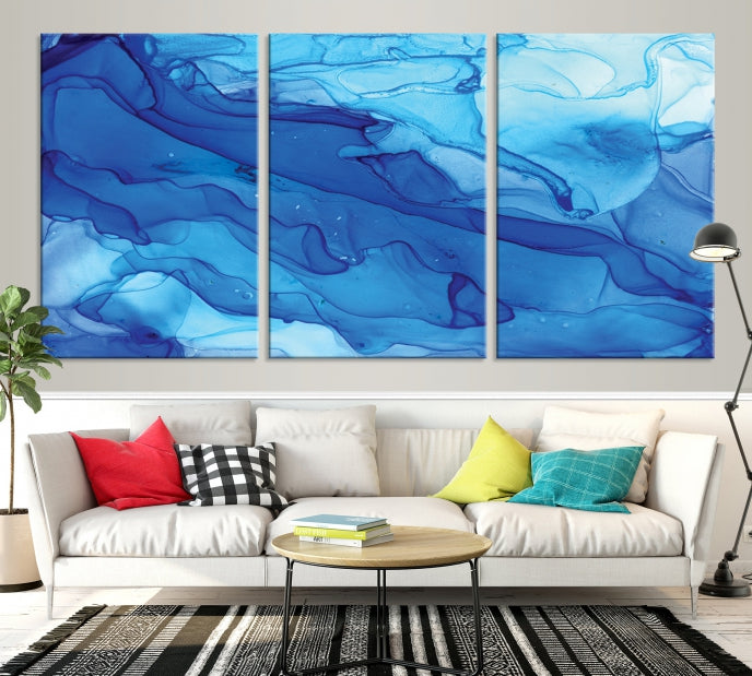 Blue Abstract Marble Wall Decor Extra Large Wall Art Print