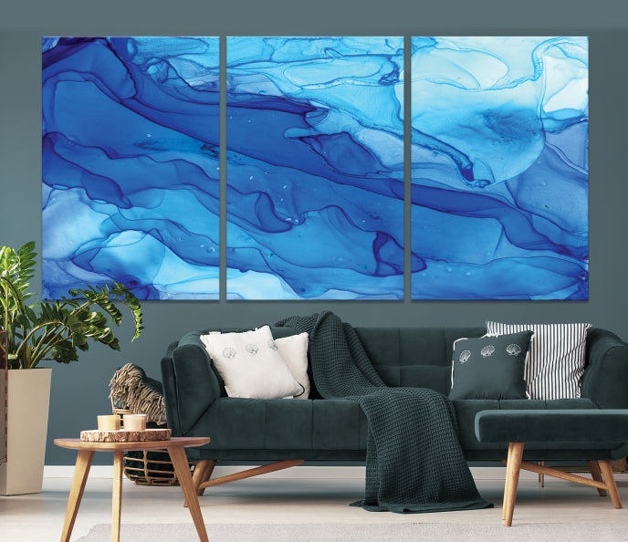 Blue Abstract Marble Wall Decor Extra Large Wall Art Print