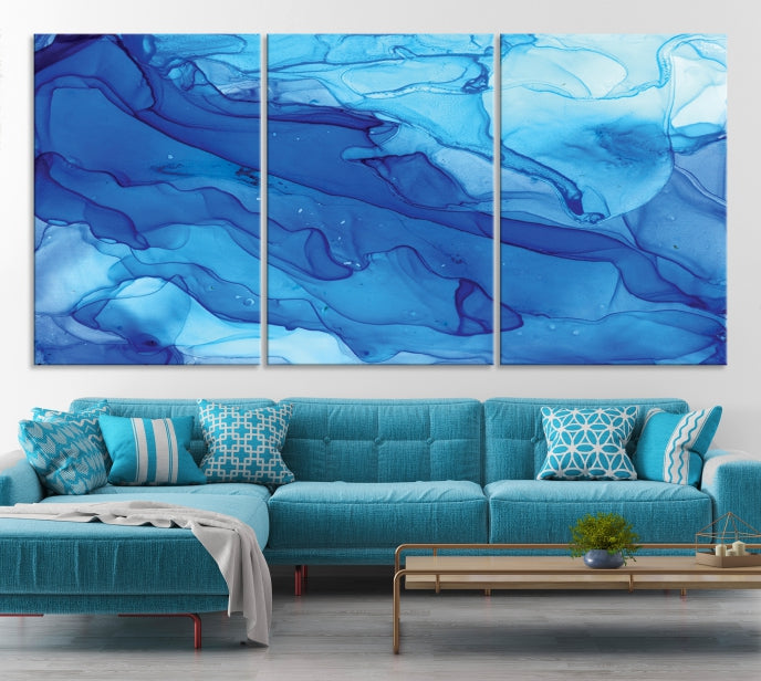 Blue Abstract Marble Wall Decor Extra Large Wall Art Print