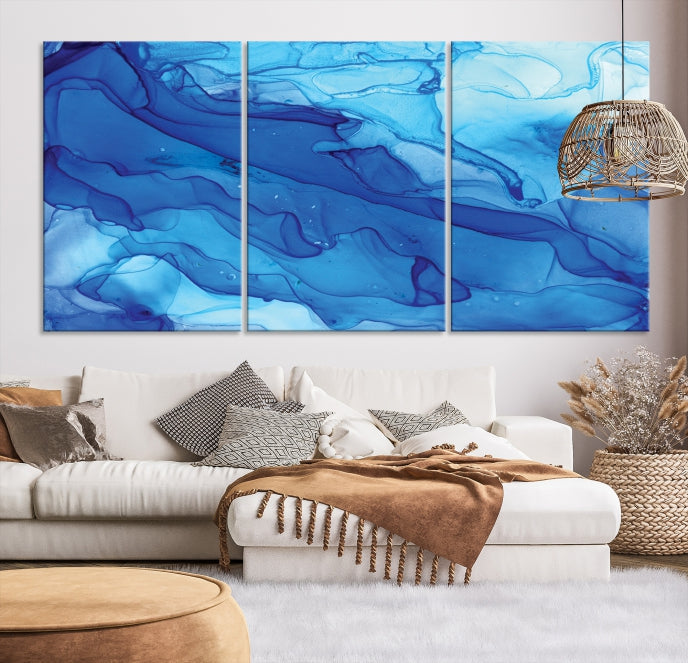 Blue Abstract Marble Wall Decor Extra Large Wall Art Print