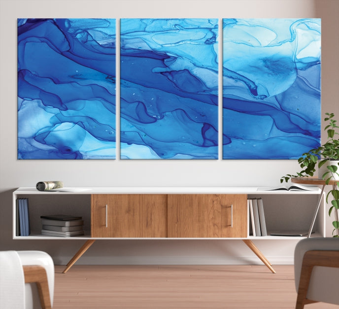 Blue Abstract Marble Wall Decor Extra Large Wall Art Print