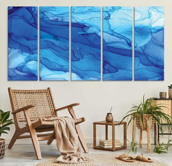 Blue Abstract Marble Wall Decor Extra Large Wall Art Print