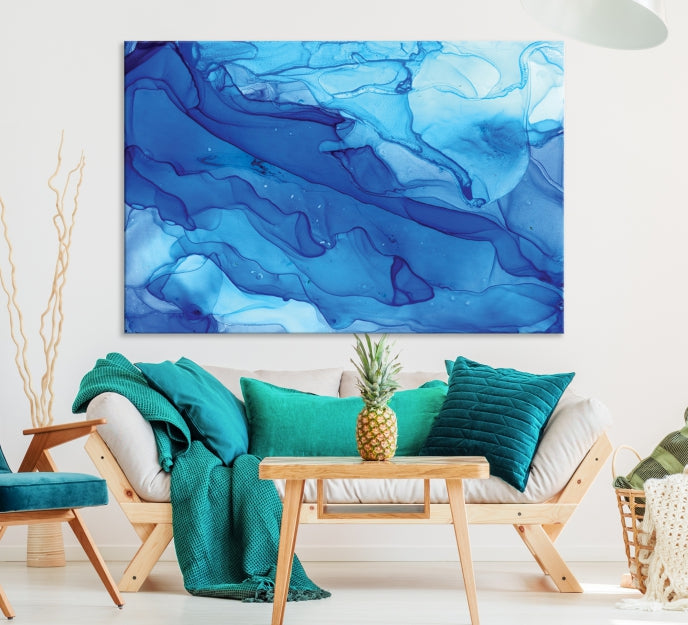 Blue Abstract Marble Wall Decor Extra Large Wall Art Print