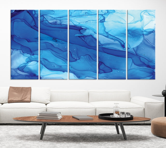 Blue Abstract Marble Wall Decor Extra Large Wall Art Print