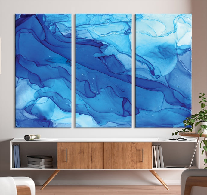 Blue Abstract Marble Wall Decor Extra Large Wall Art Print