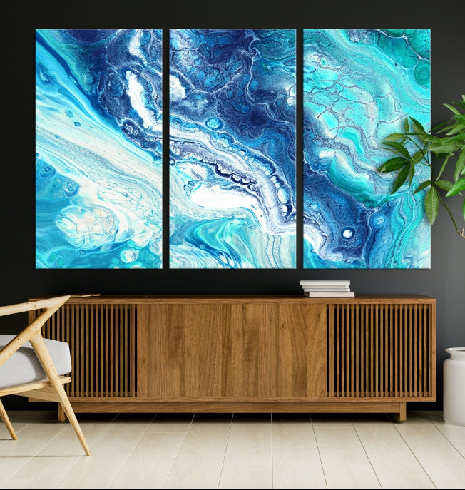 Blue Abstract Nautical Modern Painting on Canvas Large Wall Art Print