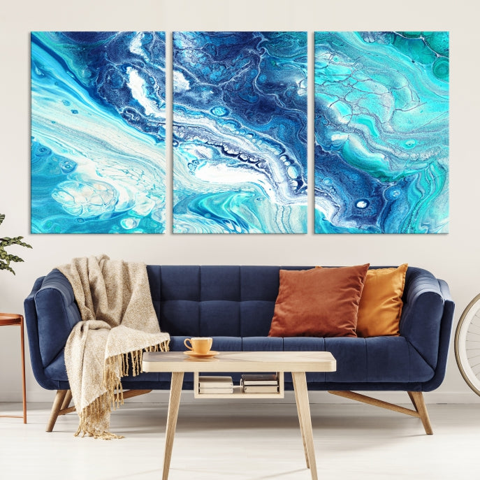 Blue Abstract Nautical Modern Painting on Canvas Large Wall Art Print