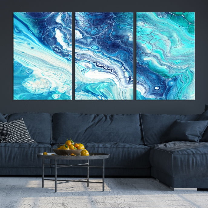 Blue Abstract Nautical Modern Painting on Canvas Large Wall Art Print