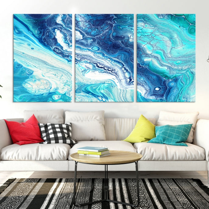 Blue Abstract Nautical Modern Painting on Canvas Large Wall Art Print