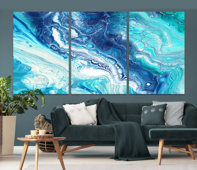 Blue Abstract Nautical Modern Painting on Canvas Large Wall Art Print