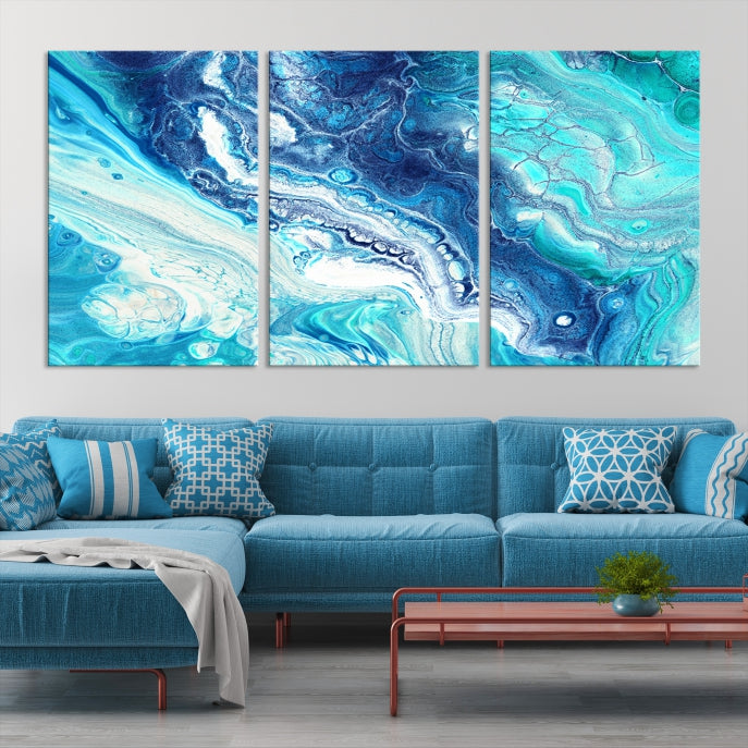 Blue Abstract Nautical Modern Painting on Canvas Large Wall Art Print