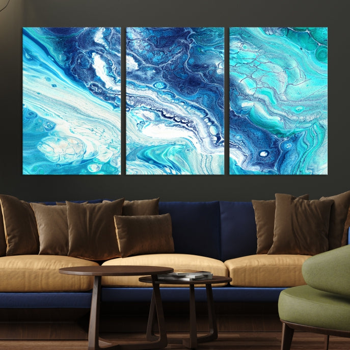 Blue Abstract Nautical Modern Painting on Canvas Large Wall Art Print