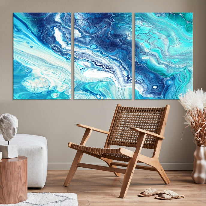 Blue Abstract Nautical Modern Painting on Canvas Large Wall Art Print