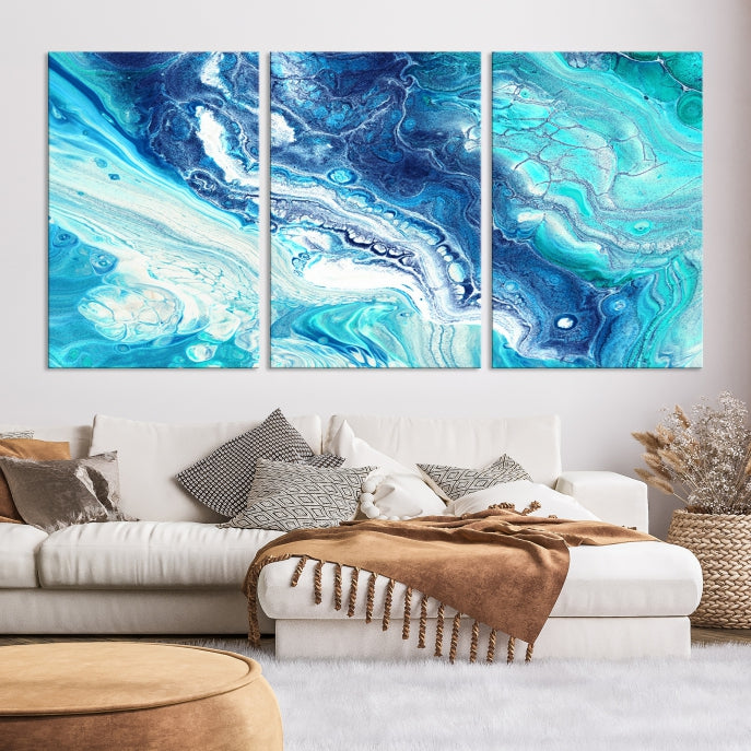 Blue Abstract Nautical Modern Painting on Canvas Large Wall Art Print