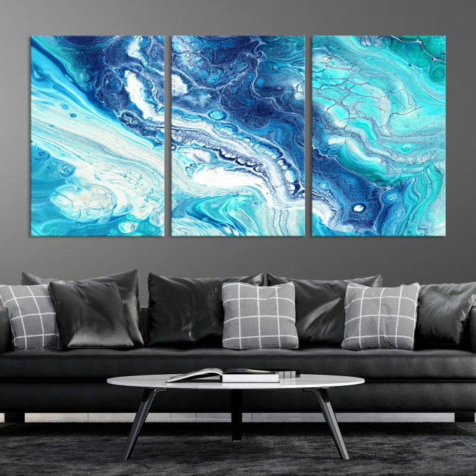 Blue Abstract Nautical Modern Painting on Canvas Large Wall Art Print