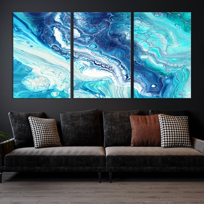 Blue Abstract Nautical Modern Painting on Canvas Large Wall Art Print