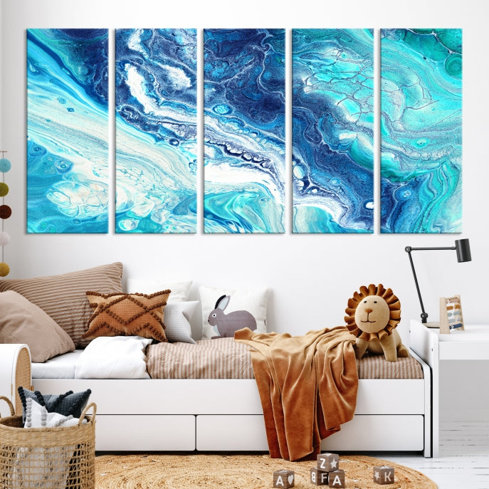 Blue Abstract Nautical Modern Painting on Canvas Large Wall Art Print