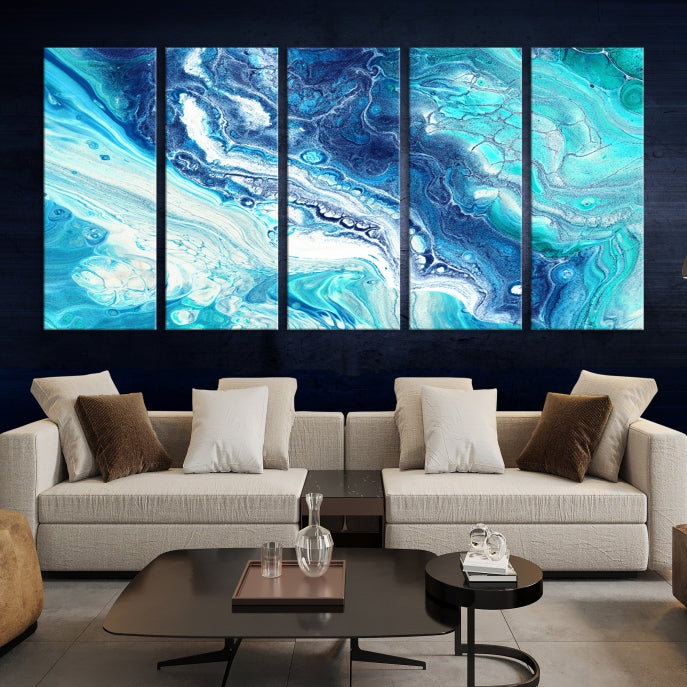 Blue Abstract Nautical Modern Painting on Canvas Large Wall Art Print